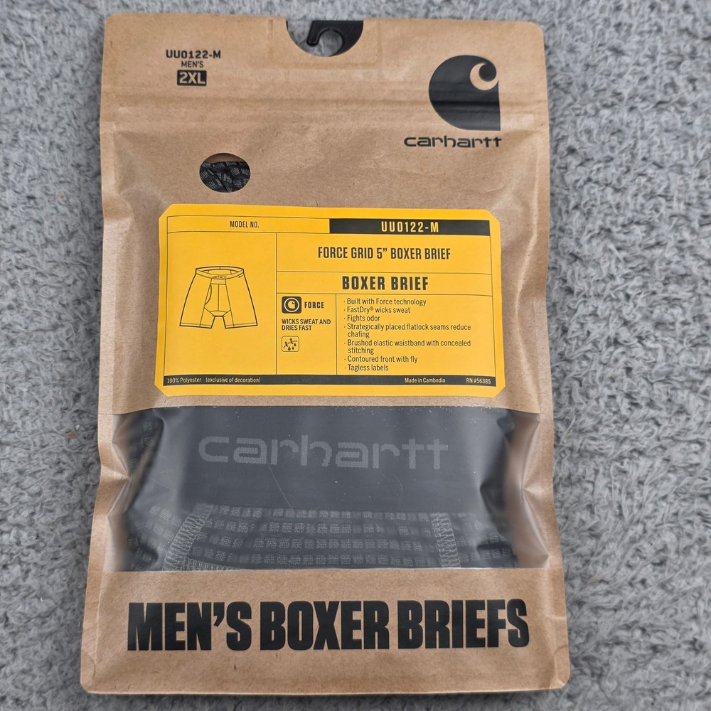Carhartt Force Grid 5" Boxer Brief Mens 2XL Black UU0122-M Moisture Wicking